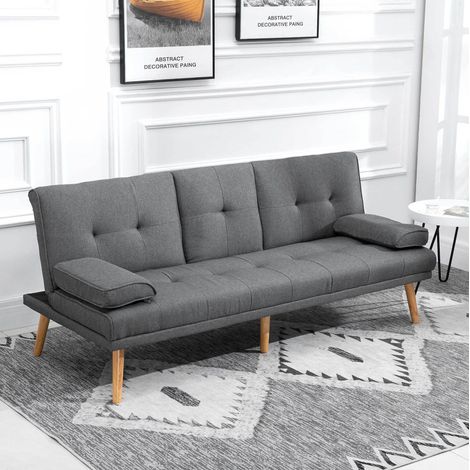 Sofá cama 181x77x78 cm gris oscuro en poliéster con mesa abatible y portavasos (1/5)