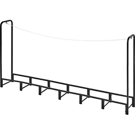 Mophorn Portalegna da Esterno Resistente 2415 mm per 1/2 Corda di Legna, Capacità 500 kg, Adatto per Camino, Patio e Terrazzo, Struttura in Acciaio al Carbonio, Organizer in Metallo per Legna, Nero (1/5)