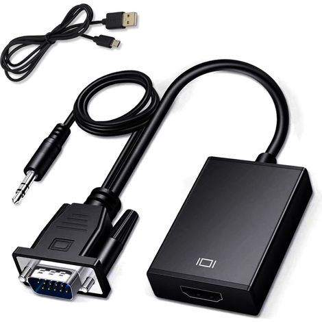 Adaptateur Vga Vers HdmI - 1080p - Câble Audio 3 5 Mm Et Câble D Alimentation Usb - Pour Tv Projecteur Et Moniteur - 1 Pièce