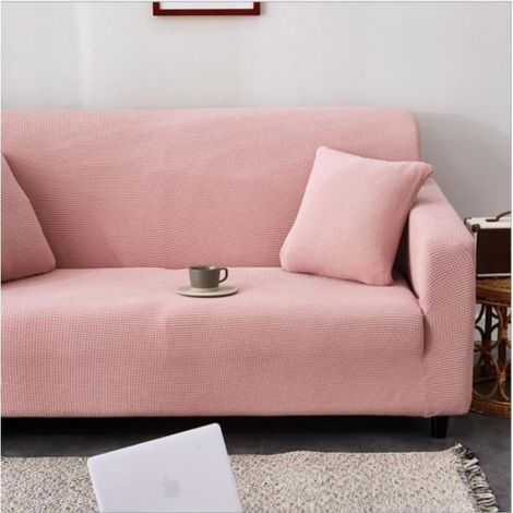 Housse De Canapé - Polyester - Rose - Extensible - Pour Canapé 3 Places - 190 À 230 Cm - Déhoussable (1/4)