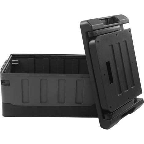 Coffre de rangement pliable pour voiture avec chaise intégrée, 2 en 1, noir mat, idéal pour la maison, les voyages, la pêche et le camping. (1/5)
