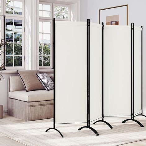 WOLTU Biombo Separador de Ambientes de 4 Paneles con Estructura y Soporte de Metal, Paneles Separadores de Ambientes para Hogar y Oficina, 224x182cm, Crema (1/5)