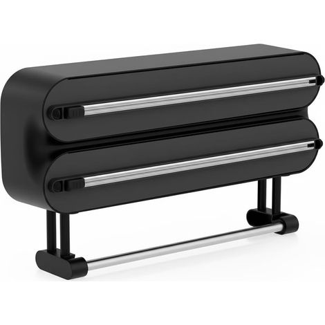 3 in 1 Derouleur Film Alimentaire avec Porte Sopalin Cuisine, Distributeur Film Alimentaire, Magnétique Distributeur Papier Aluminium et Film avec Coupeur (Noir Pur) (1/5)