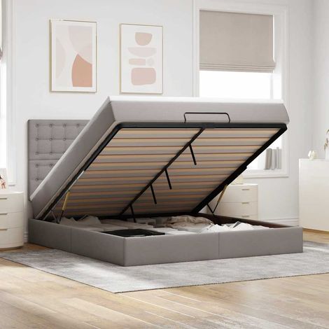 Ottoman-Bett mit Matratze & LEDs Taupe 180x200 cm Stoff