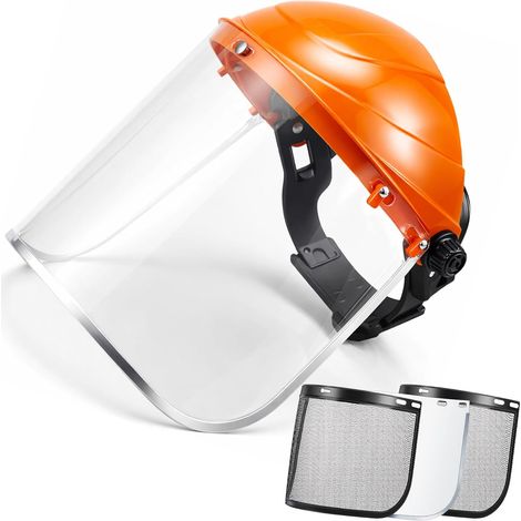 4 Pièces Visiere de Protection 2 Visiere Debroussailleuse en Maille et 2 Facial Protection Transparentes en Plastique Bandeau Ajustable pour Travaux Forestiers(Orange) (1/5)