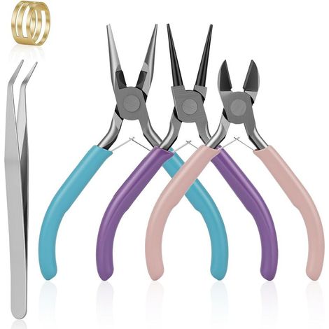 3 Pièces Pinces à Bijoux, Trousse Outils De Fabrication de Bijoux avec Bec Aiguille, Rond, Coupe Fil, Ouvre anneau et Pince à épiler, pince bijoux creation, pour Création et Réparation de bijoux (1/5)