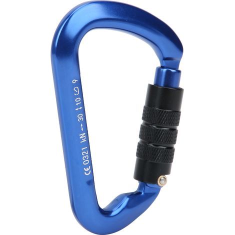 Mousqueton en aluminium aéronautique durable à verrouillage automatique en forme de D, idéal pour l'escalade et le camping en extérieur (bleu). (1/5)