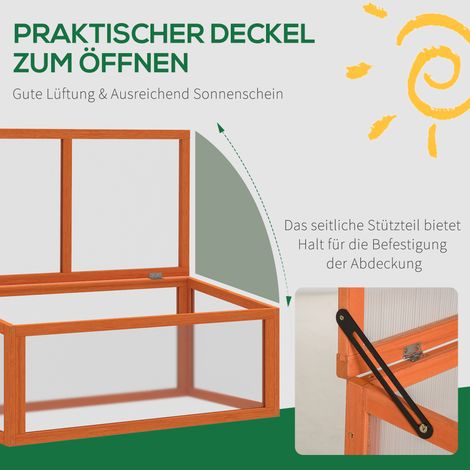 Châssis de jardin en bois et polycarbonate, serre 90 x 46 x 40 cm, couverture résistante aux intempéries, bac de culture pour potager, orange (1/5)