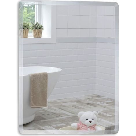 Rechteckiger Badezimmerspiegel, 35 cm x 45 cm – 4 mm starkes, versilbertes Glas mit abgerundeten Kanten – Wandmontage für einen klaren Look (1/2)