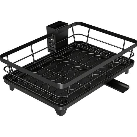 Geschirrabtropfer, 2-stöckiges Design, vollständiger Küchenorganisator, Schwarz-A 1-Tier (1/2)