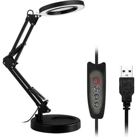 5-fach vergrößernde Schreibtischlampe mit faltbarer LED-Beleuchtung, Leselampe mit 3 Dimmstufen, USB-Stromversorgung (1/2)