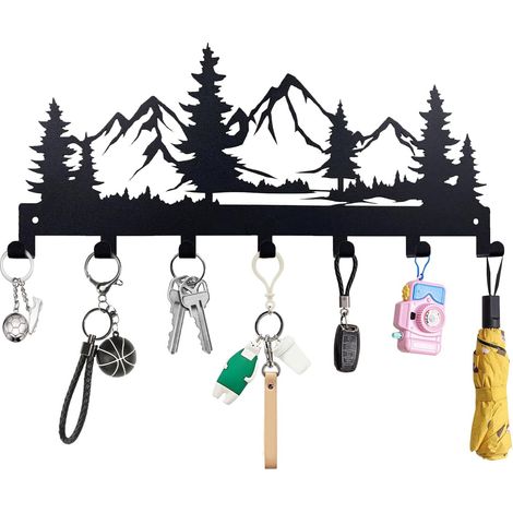 Porte-clés Porte-clés en métal Porte-clés mural Crochet à clés Porte-clés noir avec 7 crochets pour couloir entrée porte d'entrée chambre cuisine bureau
