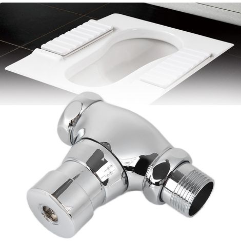 Robinet de Chasse Pressé pour Urinoir à Fermeture Automatique Delay en Cuivre Chromé Argenté, Installation Facile Maison/Hôtel (570g, 10.2x11.7cm) (1/4)