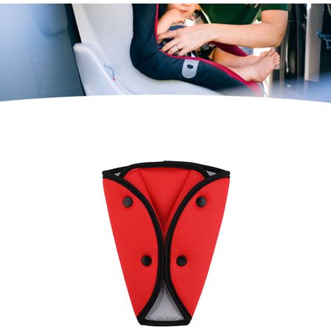 Ceinture de sécurité enfant triangle réglable confortable, coton respirant écologique pour auto, rouge, ajusteur d'angle, protection auto, accessoire voiture bébé. (1/5)