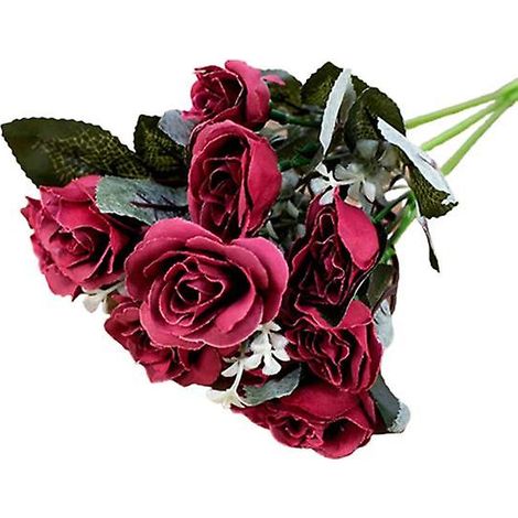 bouquet de 12 roses artificielles de style européen, romantiques et françaises, pour une décoration de chambre.rouge (1/5)