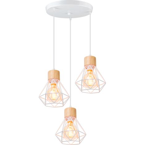 Retro Pendant Light Vintage Pendant Light White 3 Lights Ceiling Light Modern Indoor Pendant Light Metal Wood Pendant Lights