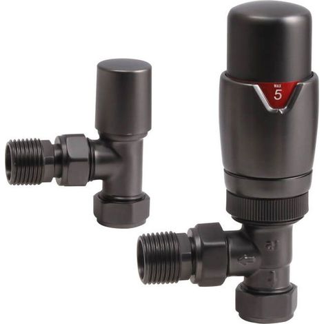 Heatwave Prime Brushed Gunmetal Angled Thermostatic Radiator Valve Set