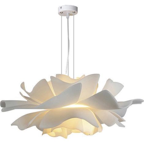 Suspension réglable moderne en fer forgé et acrylique – Design de lotus blanc – Montage semi-affleurant pour intérieur – Compatible E26