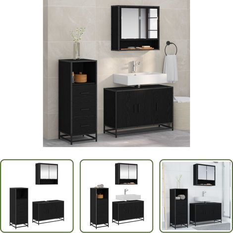 vidaXL Meuble miroir -  Ensemble de mobilier de salle de bain 3 pcs Chêne noir (1/5)