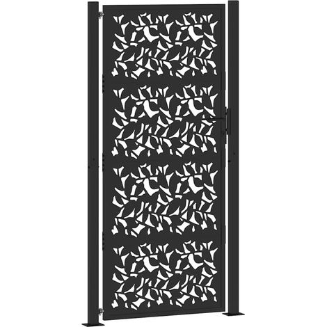 Portail de jardin，Portail de clôture，Portillon de jardin noir 105x205 cm acier conception de feuilles CFW69066 (1/5)