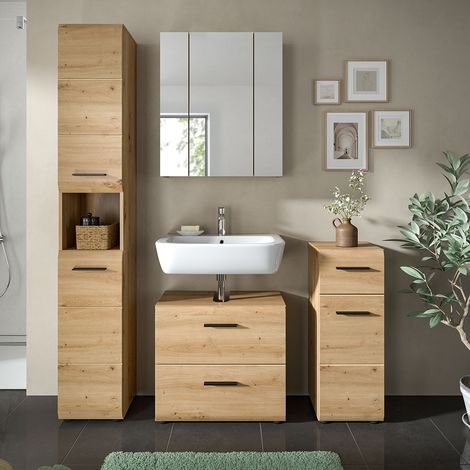 Badmöbel-Set 4-teilig in Eiche, inkl. Spiegelschrank - IGGESUND-158 (1/5)
