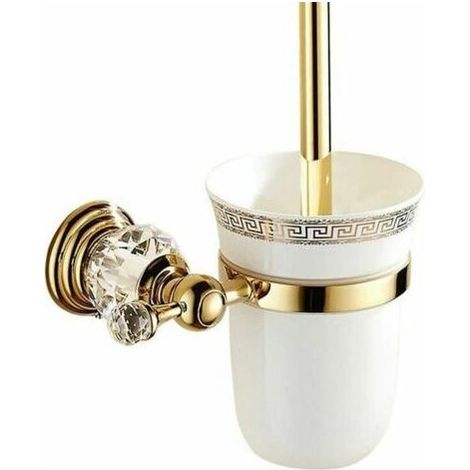 Porte-brosse WC en métal avec verre poli et ensemble de toilette Accessoires de toilette design doré Support mural et finition dorée Style européen pour salle de bain (1/5)