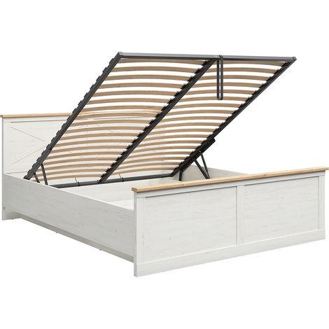 Lit coffre 180x200 sommier inclus Victoria Blanc et Bois (1/5)