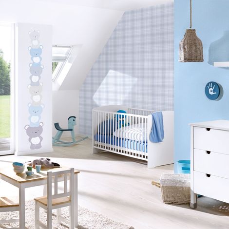 Kinder Tapete Profhome 381361 Vliestapete leicht strukturiert mit Tier-Motiven matt blau grau weiß 5,33 m2