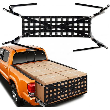 Filet de hayon robuste 152 x 45 cm, rallonge de surface de chargement avec 4 boucles réglables, convient pour pickup, remorque (1/5)