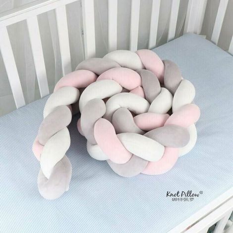 Connecteur de Matelas Lit Double - 2M Tour De Lit Coussin Serpent Coussin Tresse Pare-Chocs Velours Protection Bebe Cloture En (1/4)