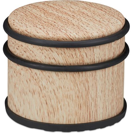 Relaxdays Türstopper, für schwere Türen & Fenster, Edelstahl & Gummi, Holzoptik, hoher Bodenpuffer, ∅ 9,5 cm, hellbraun