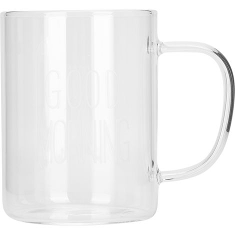350ML Verre透明 Tasse à Café au Lait avec Poignée Gobelet Eau Verrerie Cuisine Blanc Lettre (1/5)