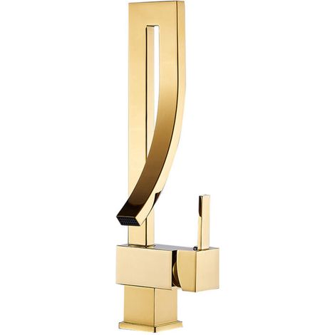 Robinet de lavabo Robinet de salle de bain, design moderne et élégant, mitigeur de lavabo en laiton doré, rotatif à 360 °, eau chaude et froide, valve en céramique (1/5)