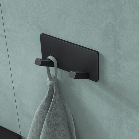 Mai & Mai Porte Manteaux Mural en Acier Inoxydable pour Salle de bain Cuisine Chambre Entrée Accroche Serviette 2 Crochets Patère Murale Anti-chute Noir Mat 81×33,3×41 MM Stalo-04