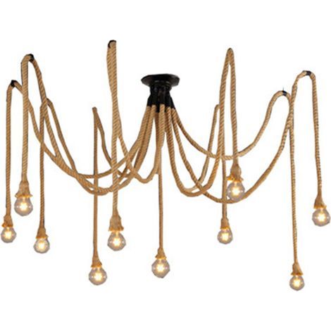 Lampada a sospensione industriale vintage regolabile con sospensione S-giant, lampadari creativi in corda di canapa per soggiorno, sala da pranzo, bar, caffè (10 luci) (1/4)