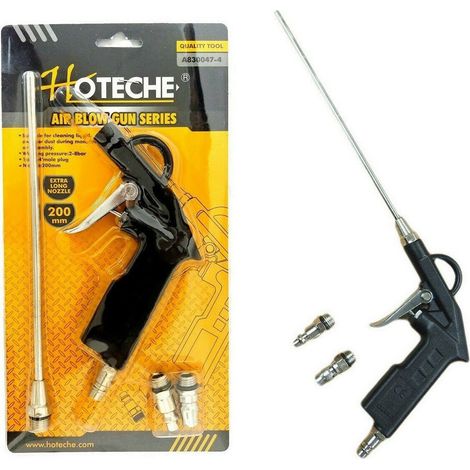 TrAdE Shop Traesio - Pistola Per Compressore Soffiaggio Aria Con Accessori Beccuccio Lungo 200mm - (1/3)