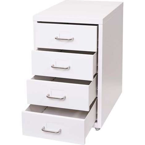 Caisson à roulettes Boston T851, armoire à tiroirs, en acier, 48x28x41cm, 4 tiroirs - blanc (1/5)