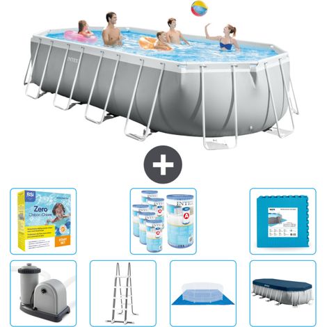 Intex Oval Prism Frame Swimmingpool – 610 x 305 x 122 cm – Grau –  Inklusive Zubehör CB48 (1/4)