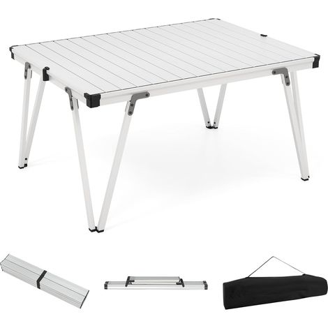 GOPLUS Table de Camping Pliante, Table Jardin Extérieure Enroulable Portable 93x69x47,5 CM avec Structure Stable & Sac Transport, Aluminium Léger, pour Pique-Nique, Plein Air,Charge 80KG (Argenté) (1/5)