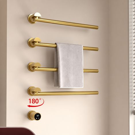 Sèche-Serviettes Électrique 35 or brossé tube rond pivotant 4 barres Inox 304 Carbone 100 × 26 × 9 cm 4,5 kg – Livraison gratuite
