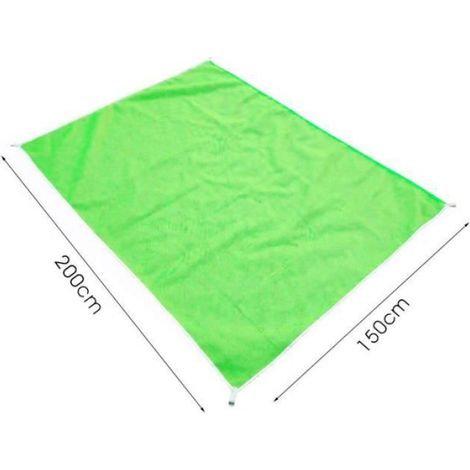 Tapis de plage anti-sable - - XXL 200 x 150 cm - Vert - Anneaux fixation - Lavable machine (1/4)