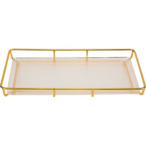 Plateau salle de bain 1 couche Design moderne minimaliste Tray en acier inoxydable et acrylique doré Grand format 32 x 18.5 x 4 cm Porte-cosmétiques gain de place (1/5)
