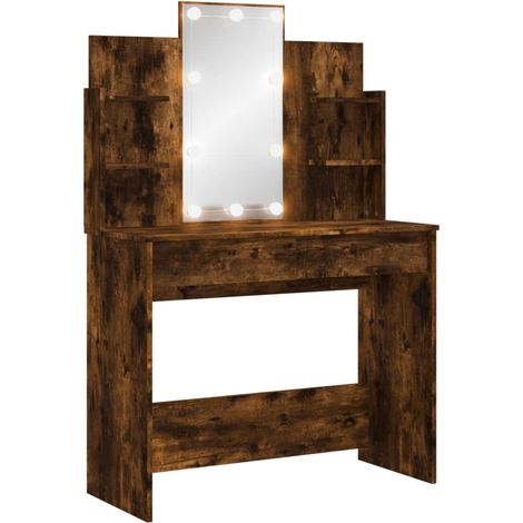 Coiffeuse avec lumières LED chêne fumé 96x40x142 (1/5)