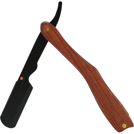 Rasoir manuel à lame droite antidérapante en bois, style vintage, sans lame, pour homme S80-6 Noir (1/5)