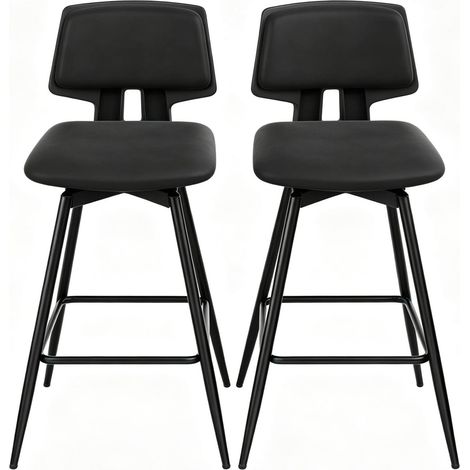 Set 2 sgabelli da bar girevoli 360° con schienale in similpelle nera 65,5 cm MODENUIT (1/5)
