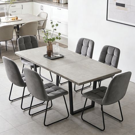 Ensemble de table à rallonges et chaises, table rectangulaire en MDF de 130 à 170 cm(6 chaises, velours, gris)