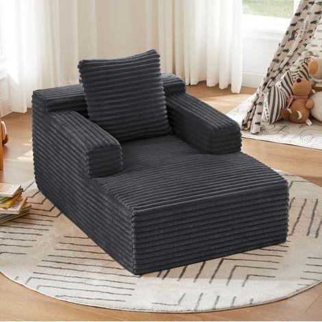 Chaise longue 117x81x50 cm en tissu côtelé gris foncé, gain de place pour salon FLORAGRACE (1/5)