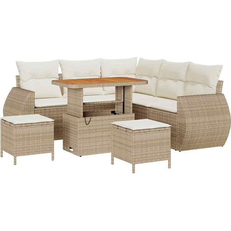 Garden Sofa Set with Cushion 8 pcs Beige and Cream Poly Rattan vidaXL