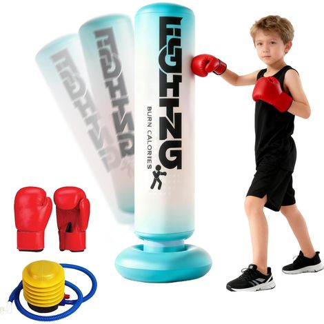 Sac de frappe de 180 cm, autoportant, sac de frappe gonflable, avec gants de boxe, pompe UNE avec action rebondissante, base qui ne tombe pas pour karaté Gym (1/5)