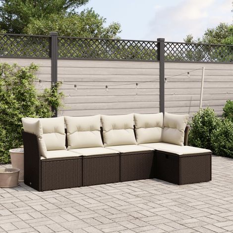 Salon de Jardin en Résine Tressée Marron avec Coussins 5 Pcs - 5 Sièges + 1 Pouf - Modulable et Durable (1/4)